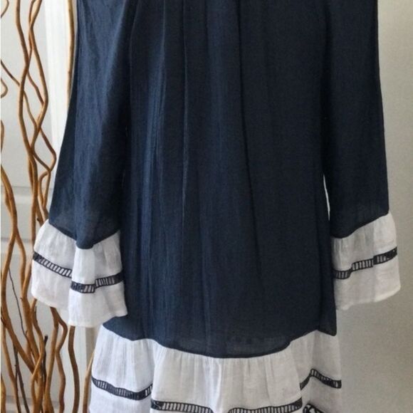 Indigo Soul Tunic Blouse Women’s Size Large Color Navy White 3/4 Sleeve - Picture 3 of 13